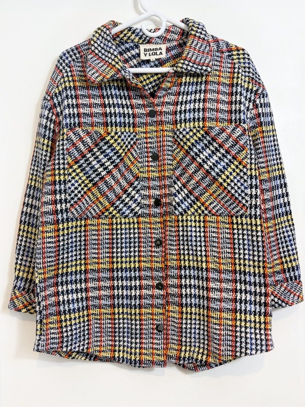 Bimba Y Lola Multicolor Plaid Houndstooth Tweed Snap Shacket SEE DESCRIPTION